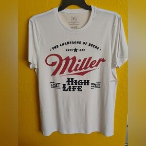 Miller High Life Beer White Red Graphic T Shirt Mens Size Large Crew Neck NEW A